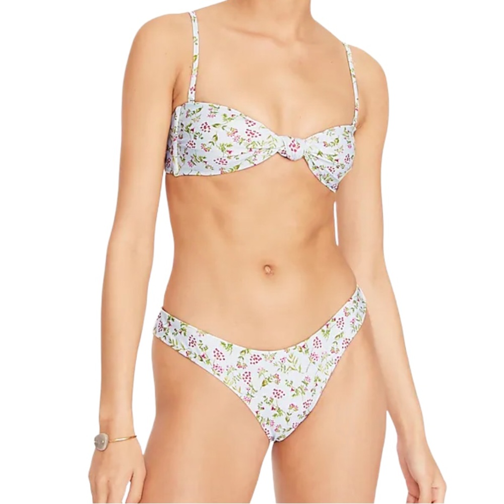 J. Crew Knot Bandeau Curved Waist Cheeky Bikini in Cloud Meadow Floral NWT